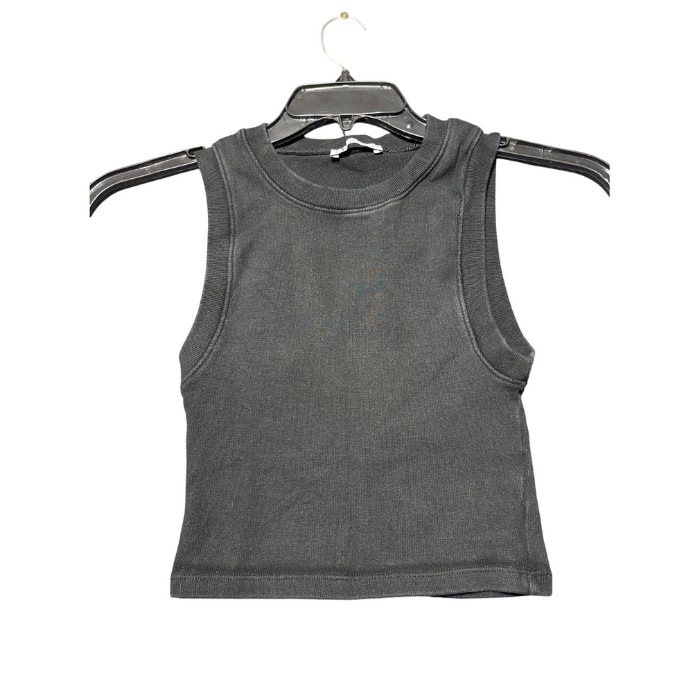 Zara Ribbed Tank Top Women M Black Cropped Racerback High Neck 4174/303/800